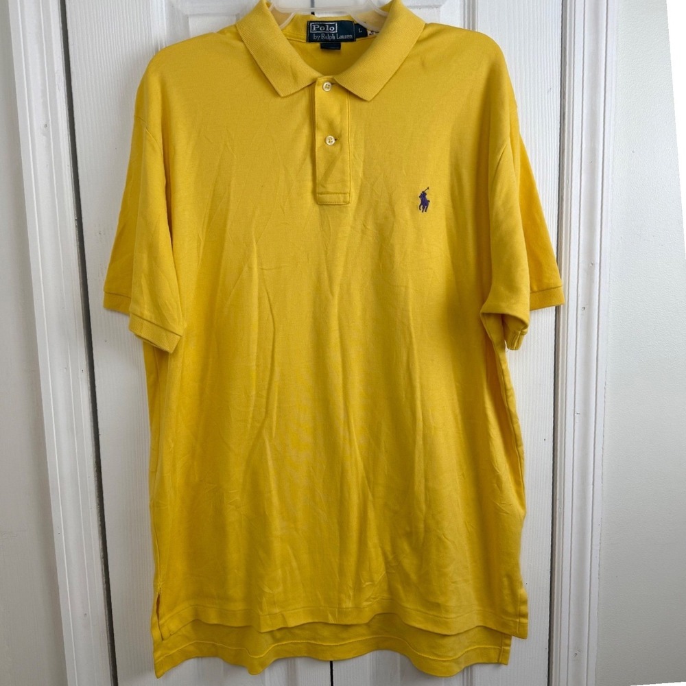 Polo Ralph Lauren Yellow Polo Shirt Mens L Classic Fit Preppy Golf Casual